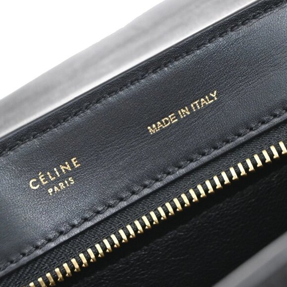 CELINE Logo Trapeze 2way Shoulder Hand Bag Leather Blue Black White 77EF941 - Picture 14 of 15